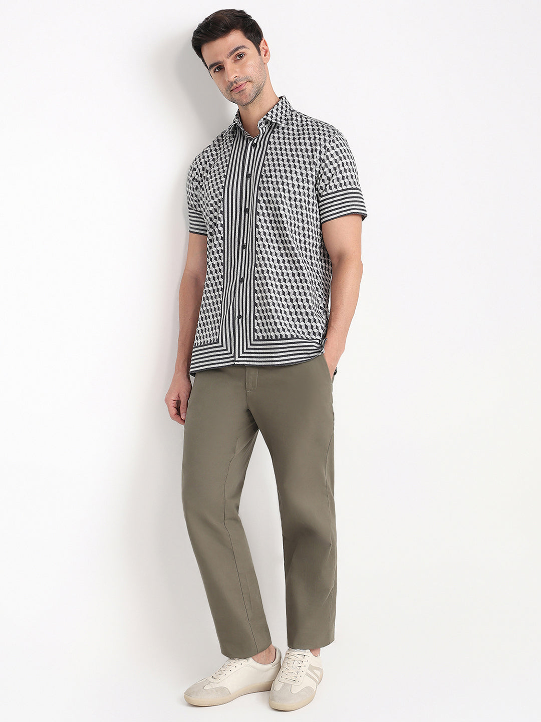 Colorplus Men Black Printed Regular Fit Cotton Half Sleeve Casual Shirt
