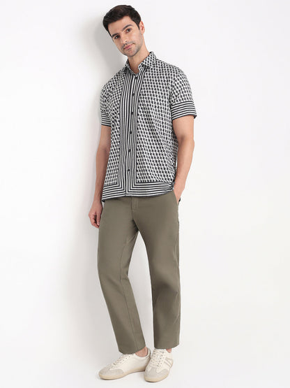 Colorplus Men Black Printed Regular Fit Cotton Half Sleeve Casual Shirt