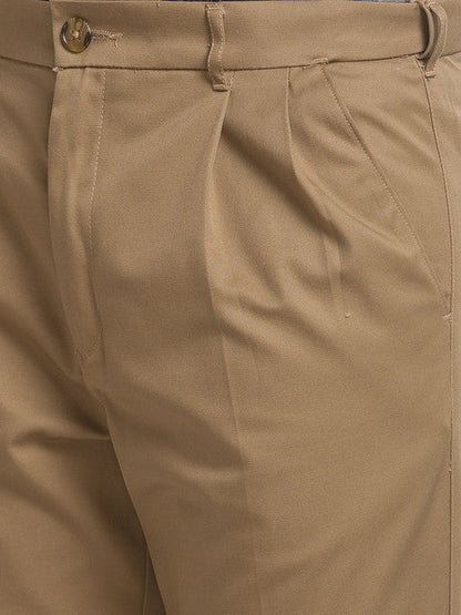 Colorplus Men Brown Solid Piece Dyed Custom Fit Cotton Trouser