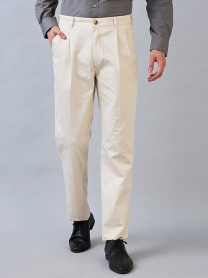 Colorplus Men Brown Solid Comfort Fit Cotton Trouser