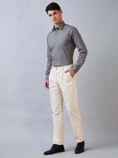 Colorplus Men Brown Solid Comfort Fit Cotton Trouser