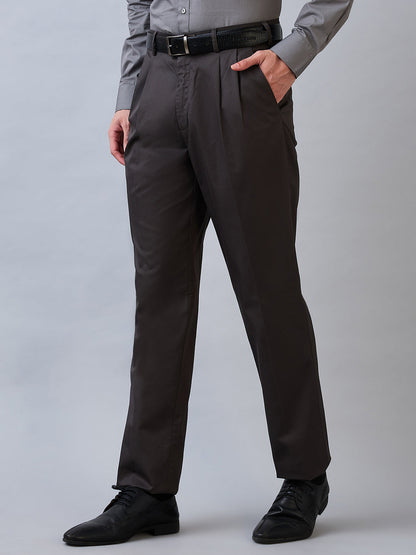 ColorPlus Men Grey Solid Comfort Fit Cotton Trouser