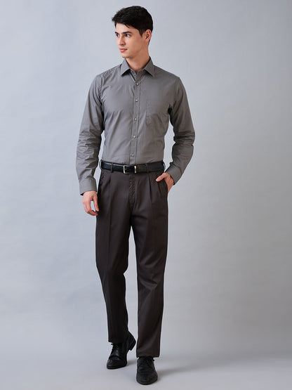 ColorPlus Men Grey Solid Comfort Fit Cotton Trouser