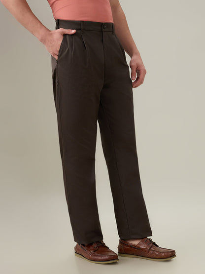 Colorplus Men Brown Twill Comfort Fit Cotton Trouser