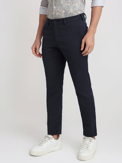Colorplus Men Blue Dobby Tapered Fit Cotton Blend Trouser