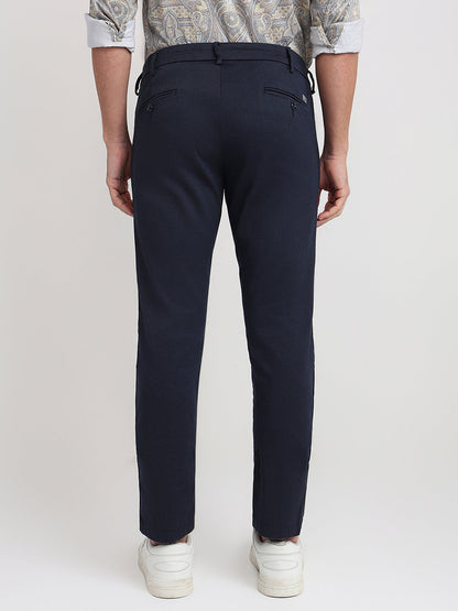 Colorplus Men Blue Dobby Tapered Fit Cotton Blend Trouser