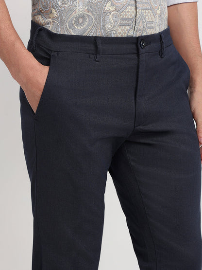Colorplus Men Blue Dobby Tapered Fit Cotton Blend Trouser