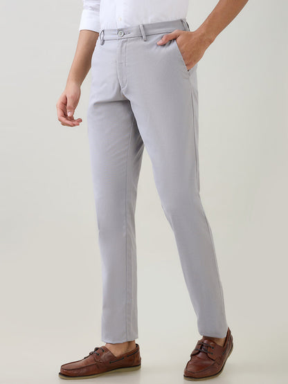 Colorplus Men Grey Dobby Tapered Fit Cotton Blend Trouser