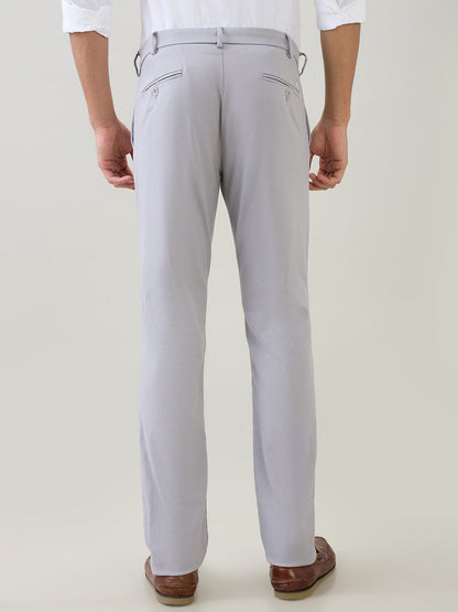 Colorplus Men Grey Dobby Tapered Fit Cotton Blend Trouser
