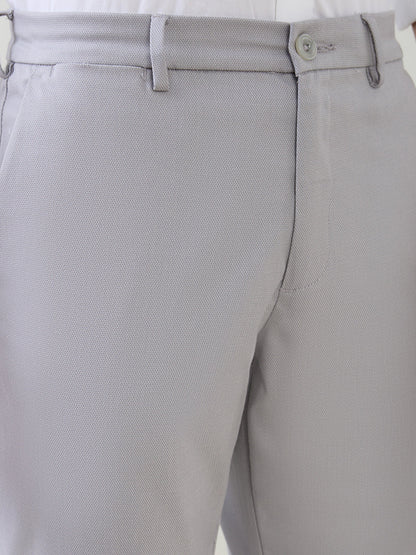 Colorplus Men Grey Dobby Tapered Fit Cotton Blend Trouser