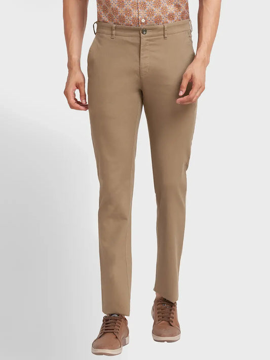 Men Green Contemporary Fit Solid Piece Dyed Cotton Blend Trouser