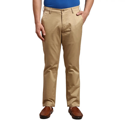 Men Khaki Contemporary Fit Solid Piece Dyed Cotton Trouser