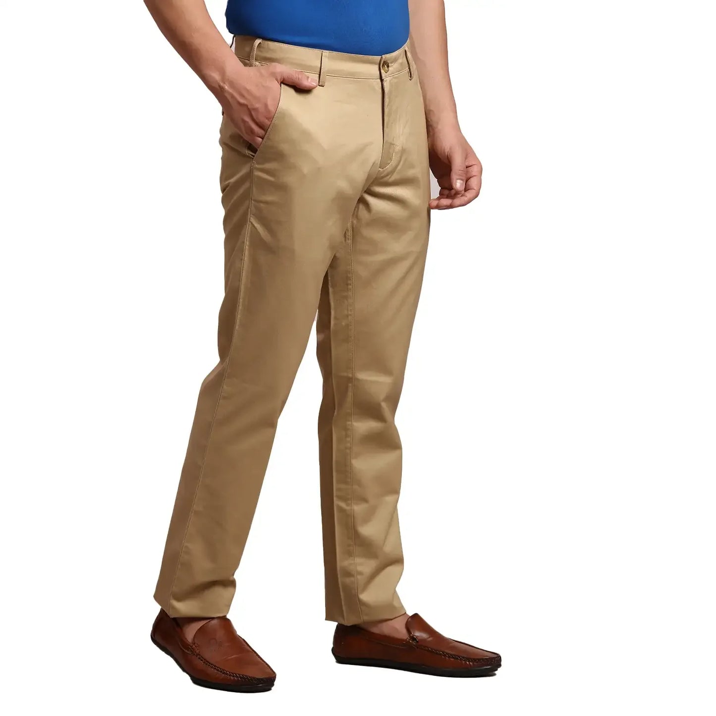 Men Khaki Contemporary Fit Solid Piece Dyed Cotton Trouser