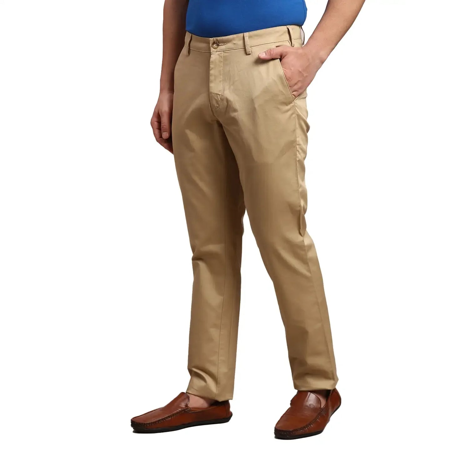 Men Khaki Contemporary Fit Solid Piece Dyed Cotton Trouser