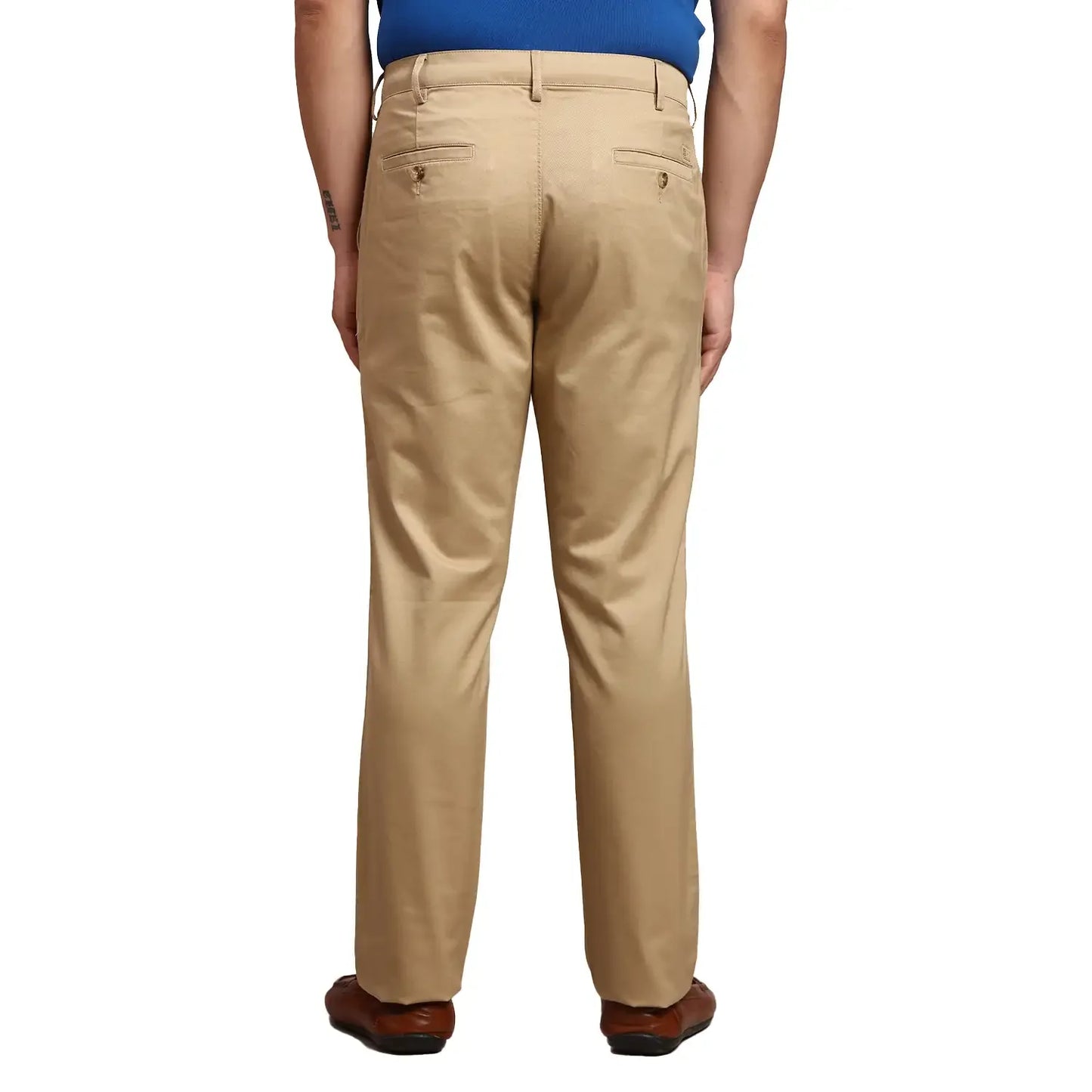 Men Khaki Contemporary Fit Solid Piece Dyed Cotton Trouser