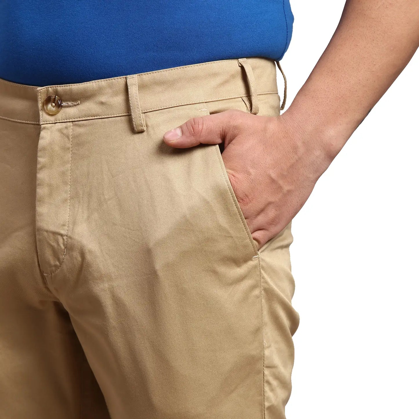 Men Khaki Contemporary Fit Solid Piece Dyed Cotton Trouser