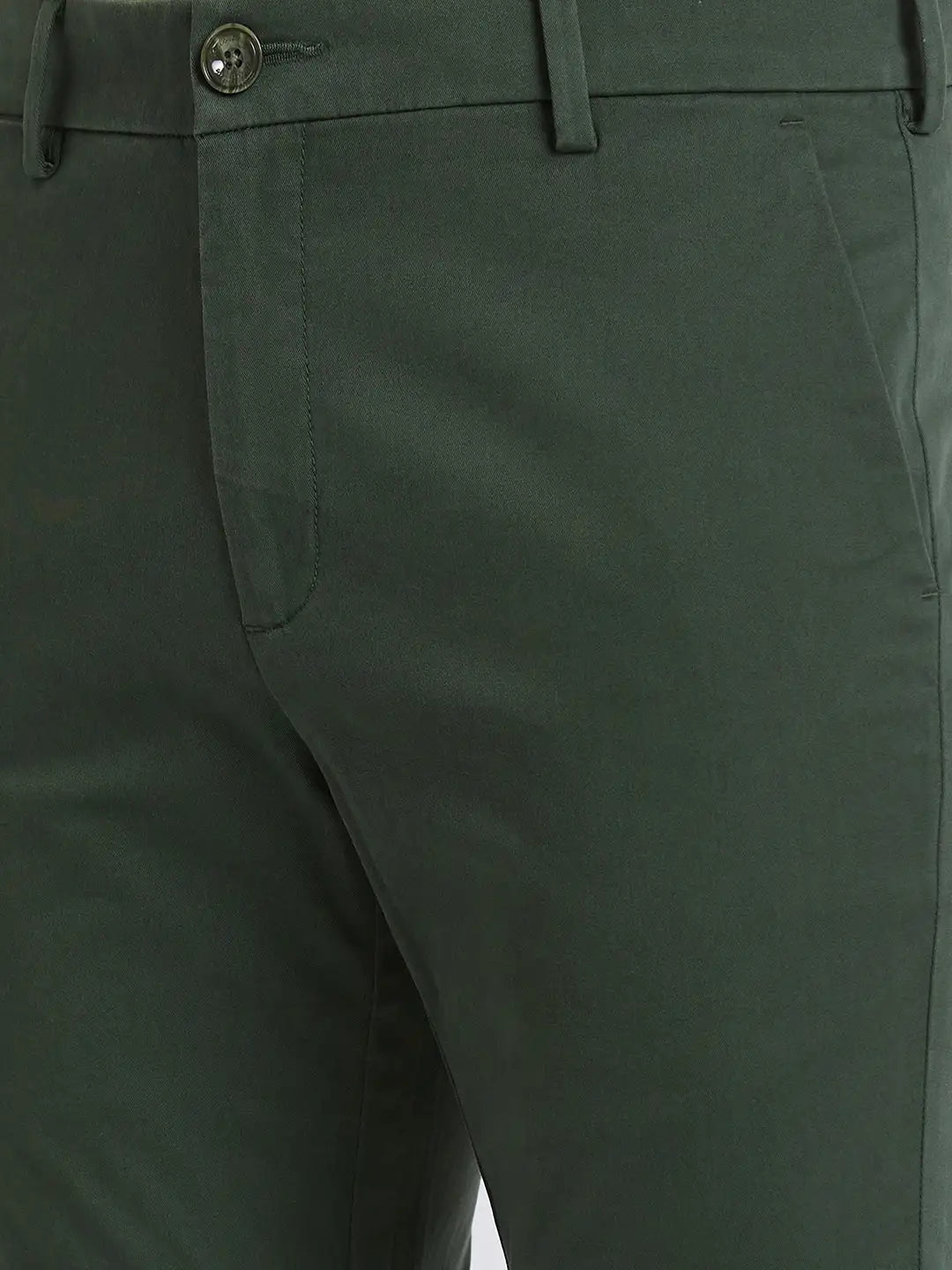 Men Green Slim Fit Solid Piece Dyed Cotton Blend Trouser