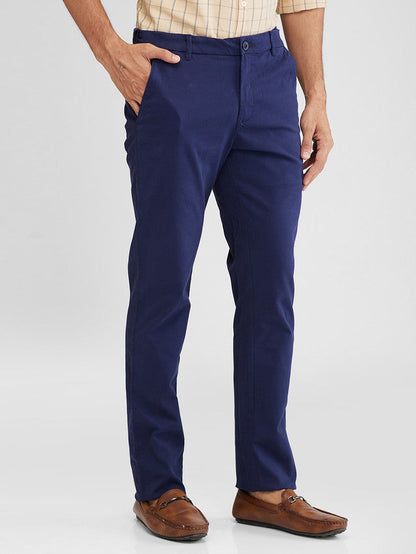 Colorplus Blue Solid Slim Fit Cotton Blend Trouser