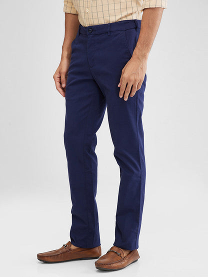 Colorplus Blue Solid Slim Fit Cotton Blend Trouser