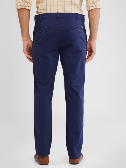 Colorplus Blue Solid Slim Fit Cotton Blend Trouser