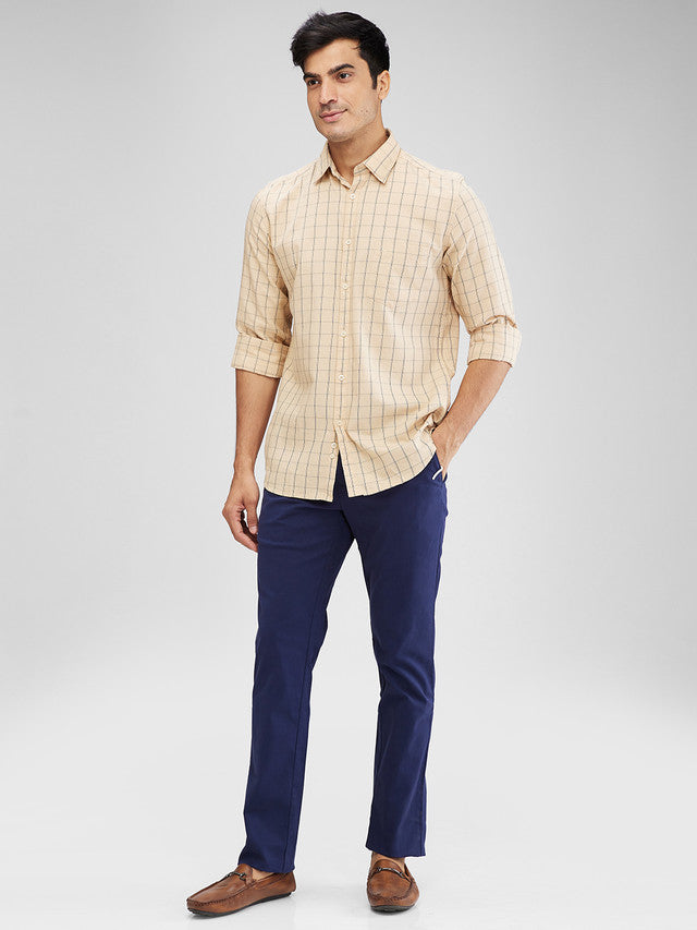 Colorplus Blue Solid Slim Fit Cotton Blend Trouser