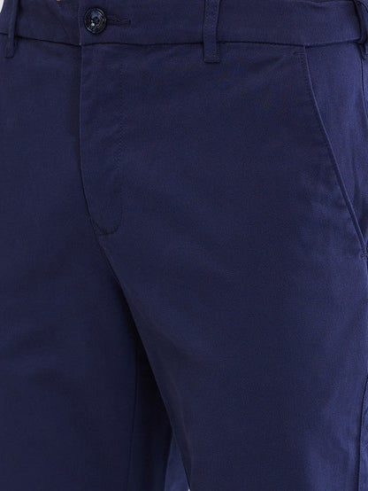 Colorplus Blue Solid Slim Fit Cotton Blend Trouser