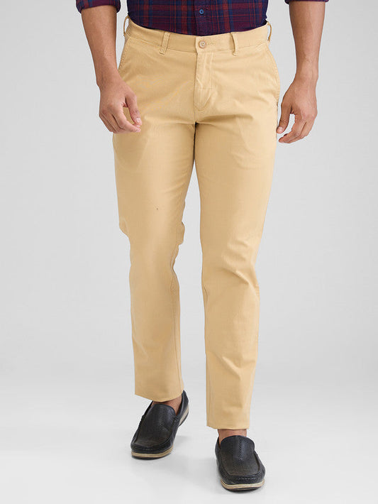 Colorplus Khaki Solid Piece Dyed Slim Fit Cotton Blend Trouser