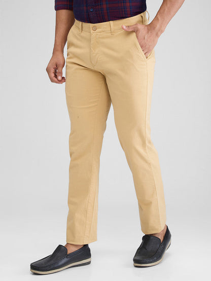 Colorplus Khaki Solid Piece Dyed Slim Fit Cotton Blend Trouser