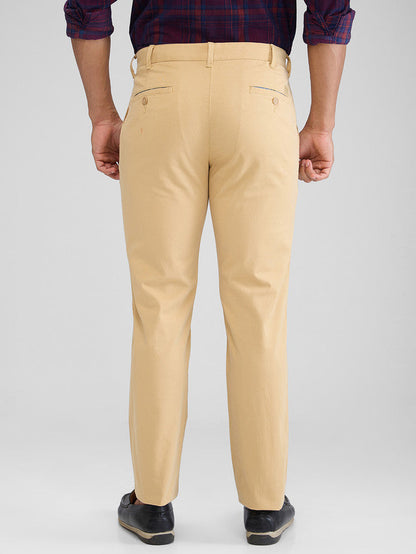 Colorplus Khaki Solid Piece Dyed Slim Fit Cotton Blend Trouser
