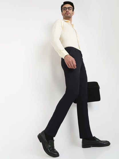 Colorplus Men Blue Twill Slim Fit Cotton Trouser