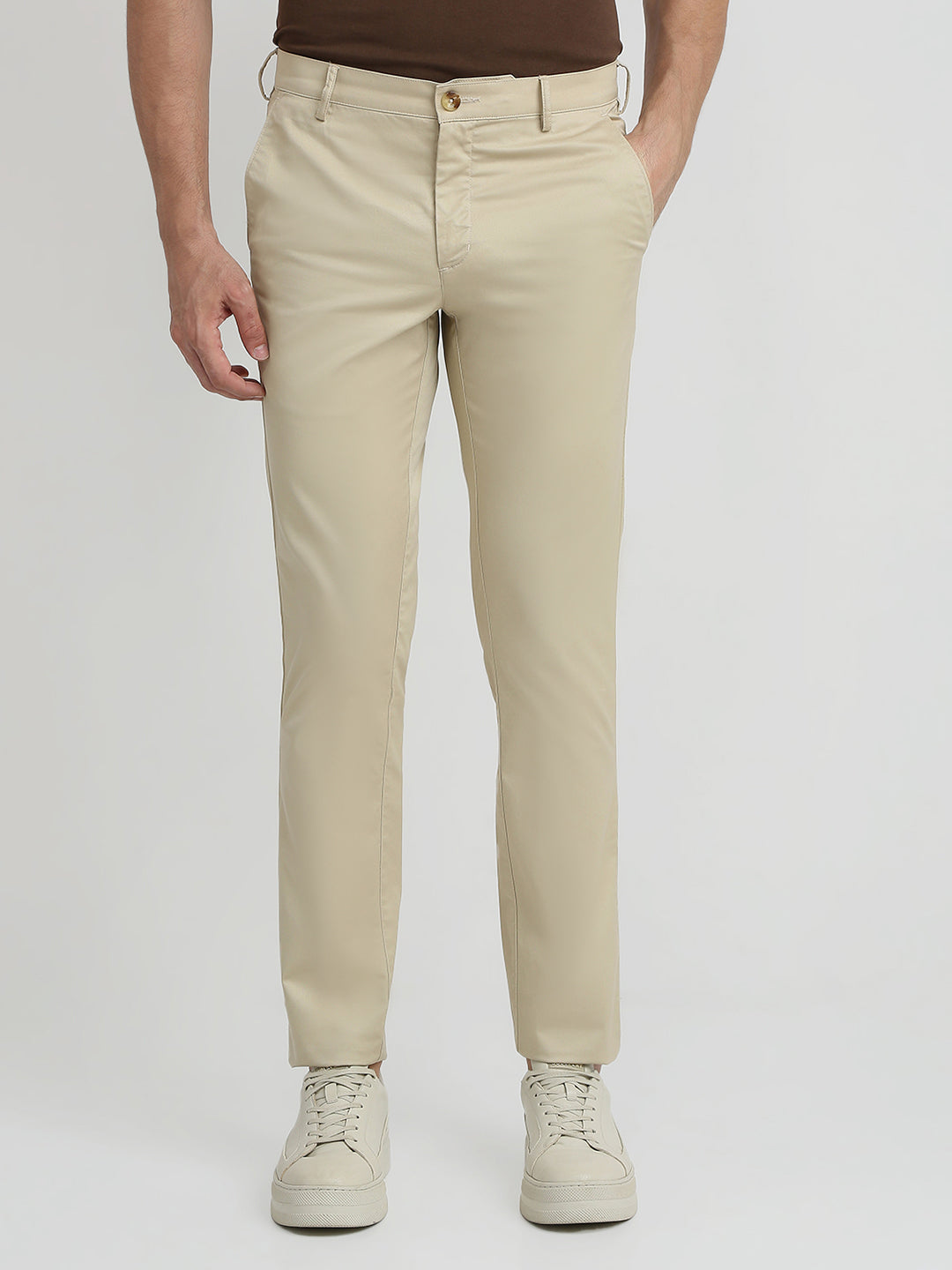 Colorplus Men Brown Twill Slim Fit Cotton Trouser