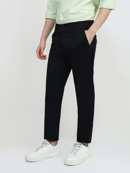 Colorplus Men Black Twill Slim Fit Cotton Trouser