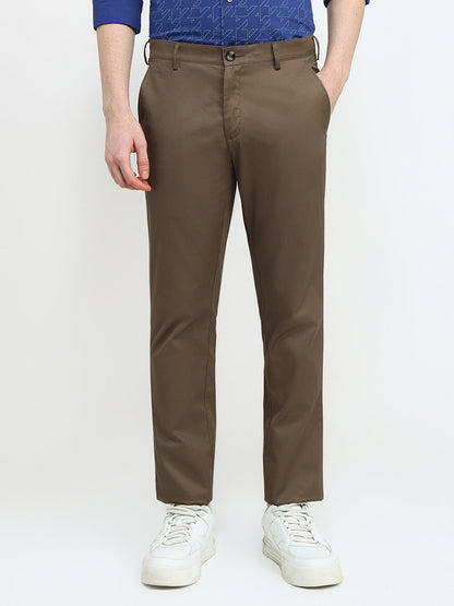 Colorplus Men Brown Twill Slim Fit Cotton Trouser
