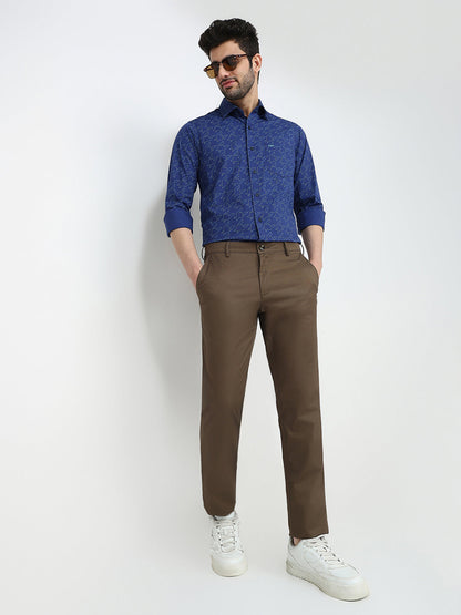 Colorplus Men Brown Twill Slim Fit Cotton Trouser