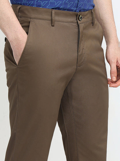 Colorplus Men Brown Twill Slim Fit Cotton Trouser