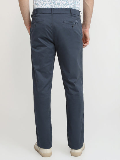 Colorplus Men Blue Dobby Slim Fit Cotton Blend Trouser