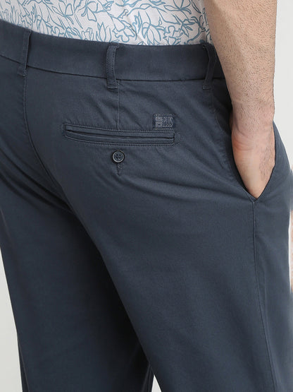 Colorplus Men Blue Dobby Slim Fit Cotton Blend Trouser
