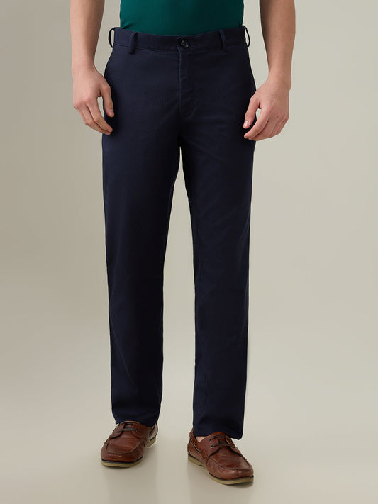 Colorplus Men Blue Dobby Slim Fit Cotton Trouser