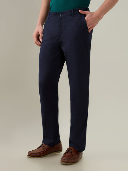 Colorplus Men Blue Dobby Slim Fit Cotton Trouser