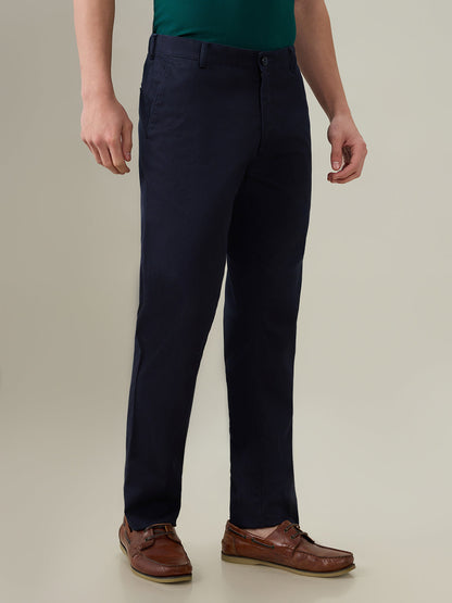 Colorplus Men Blue Dobby Slim Fit Cotton Trouser