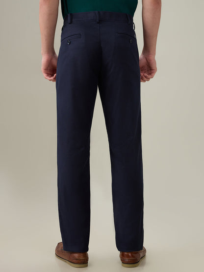 Colorplus Men Blue Dobby Slim Fit Cotton Trouser
