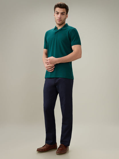 Colorplus Men Blue Dobby Slim Fit Cotton Trouser