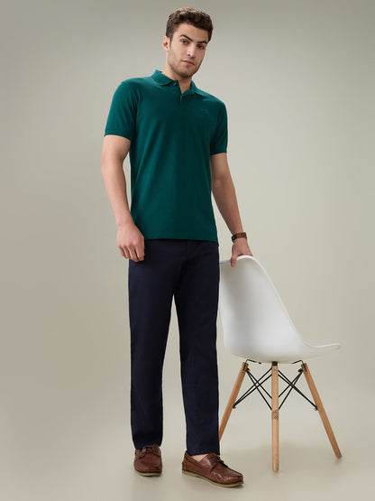 Colorplus Men Blue Dobby Slim Fit Cotton Trouser