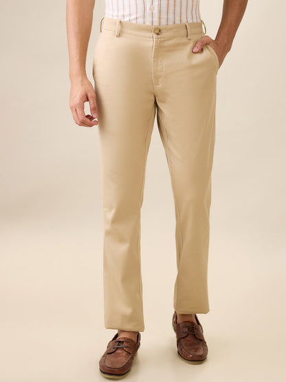 Colorplus Men Khaki Dobby Slim Fit Cotton Trouser