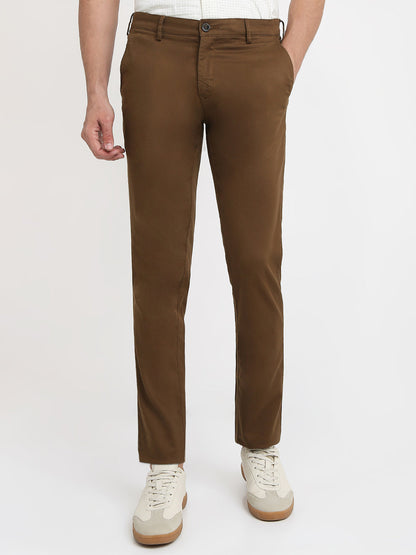 Colorplus Men Brown Dobby Slim Fit Cotton Blend Trouser