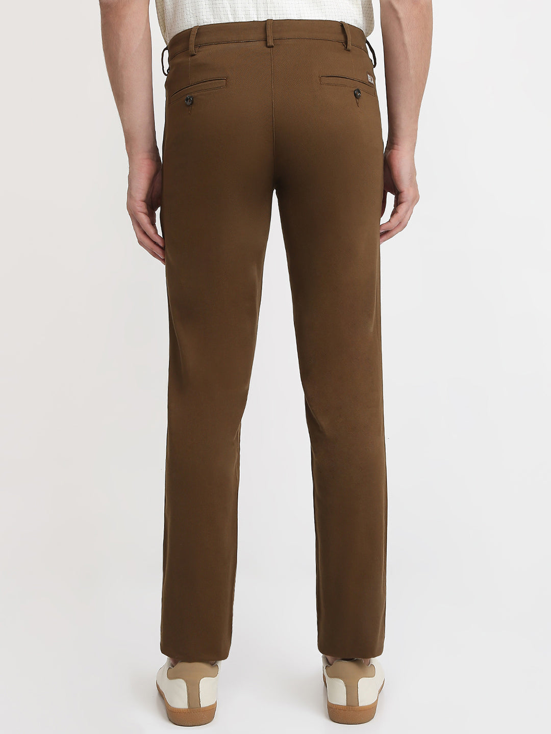 Colorplus Men Brown Dobby Slim Fit Cotton Blend Trouser