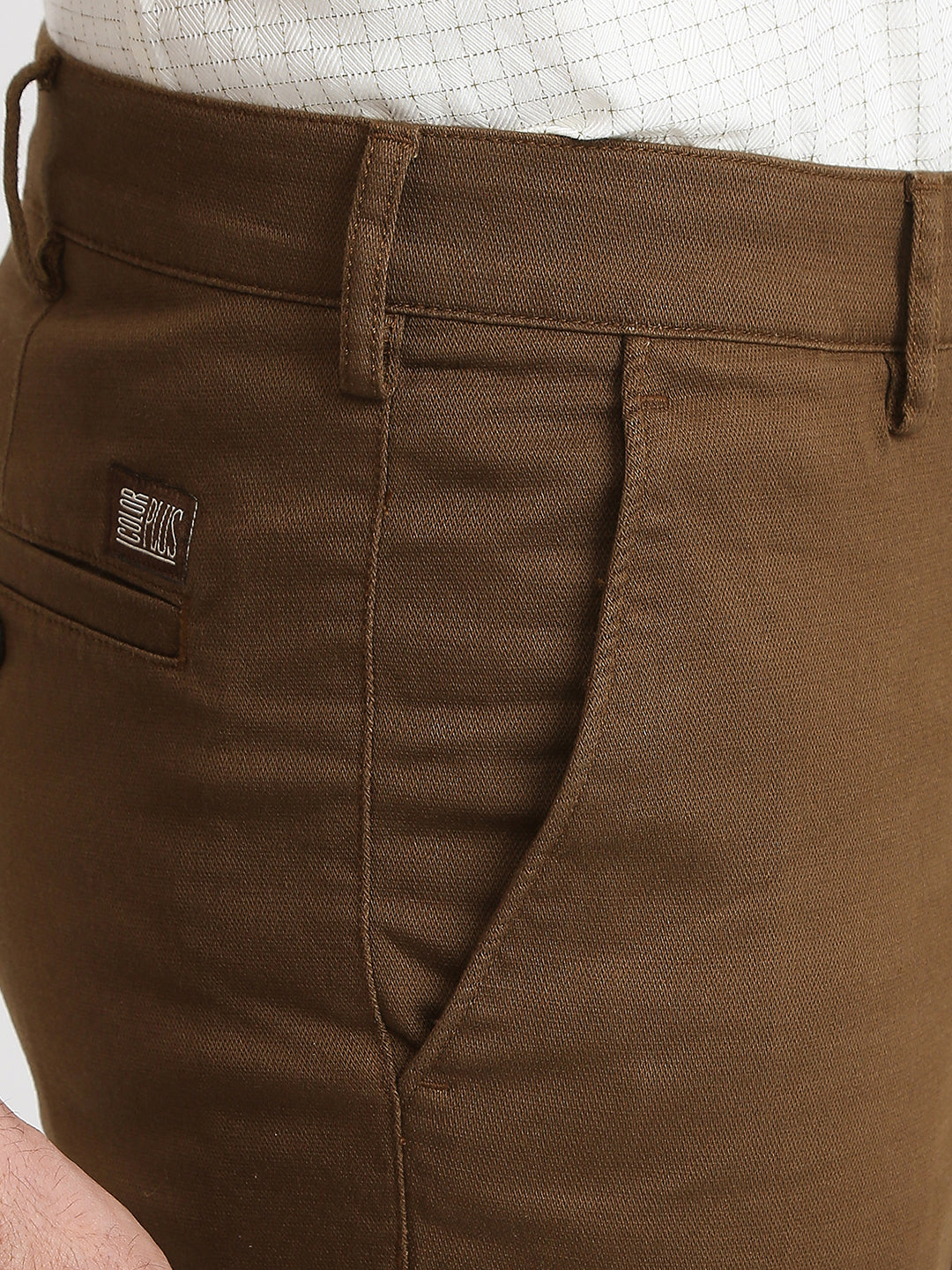 Colorplus Men Brown Dobby Slim Fit Cotton Blend Trouser