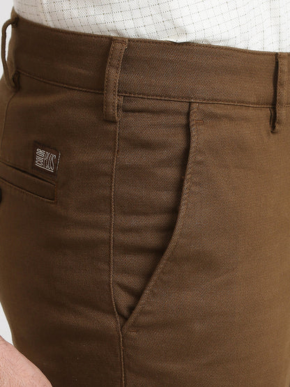 Colorplus Men Brown Dobby Slim Fit Cotton Blend Trouser