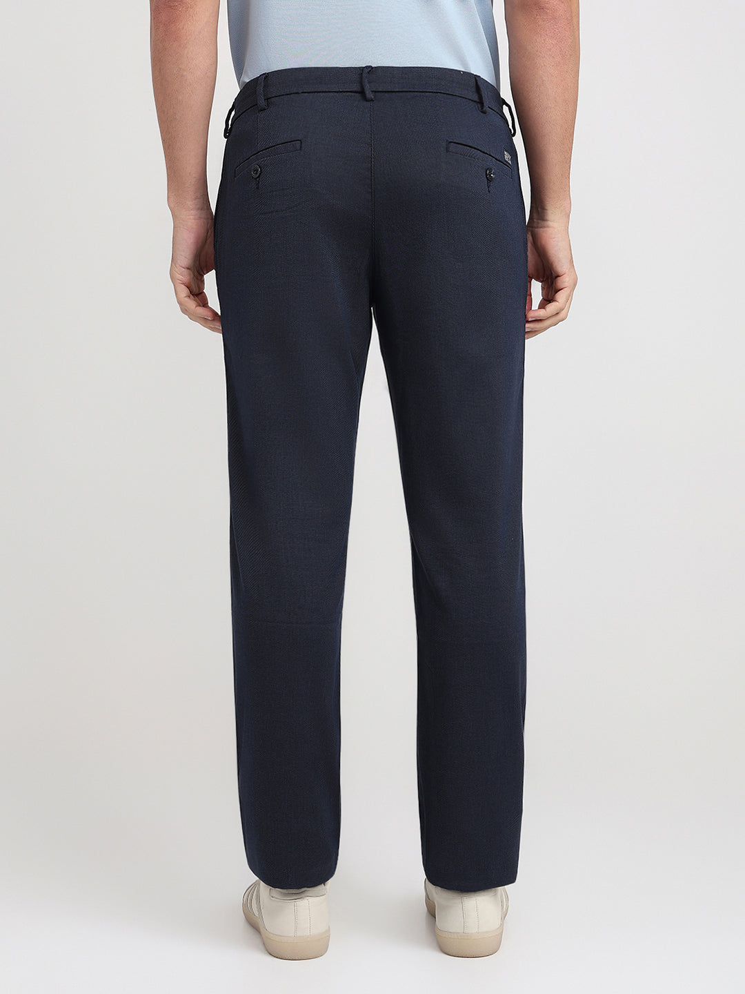 Colorplus Men Blue Dobby Slim Fit Cotton Blend Trouser