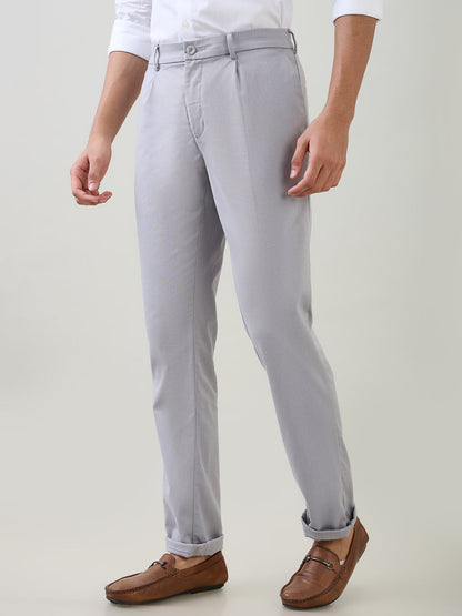 Colorplus Men Grey Dobby Slim Fit Cotton Blend Trouser